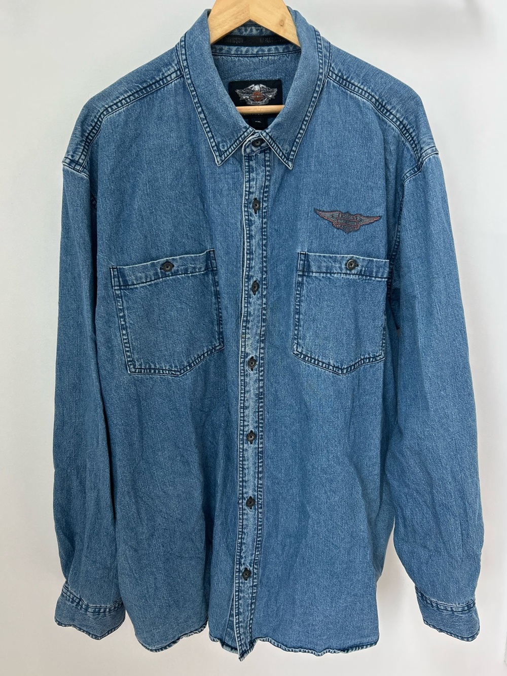 Harley-Davidson 2010 Denim Shirt 2XL Blue Western Motorcycle Vintage 27x33